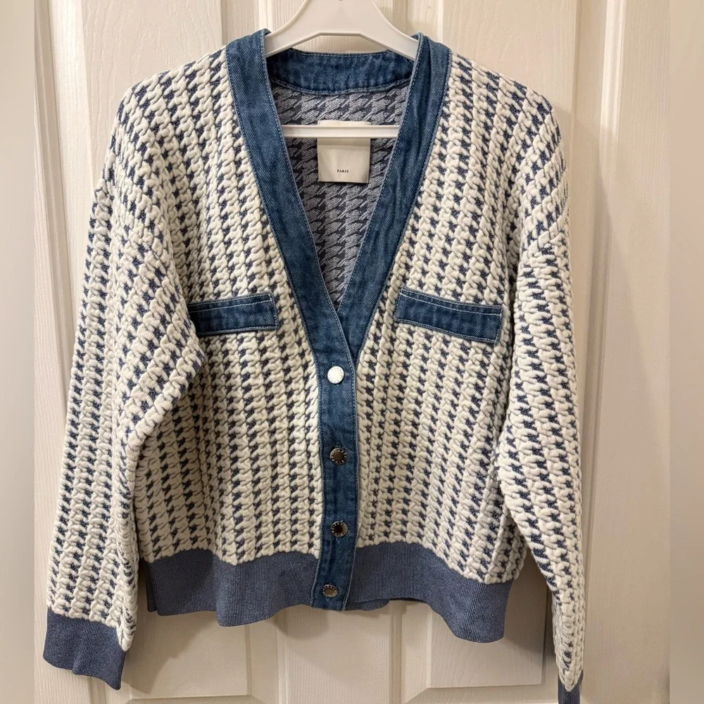 Sandro Tweed and Denim Cropped Cardigan size 1 - Picture 4 of 11